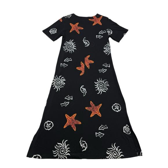 Vintage Coconut Bay Maxi Dress Womens Petite Large PL Black Sun Starfish Beach - Picture 2 of 10